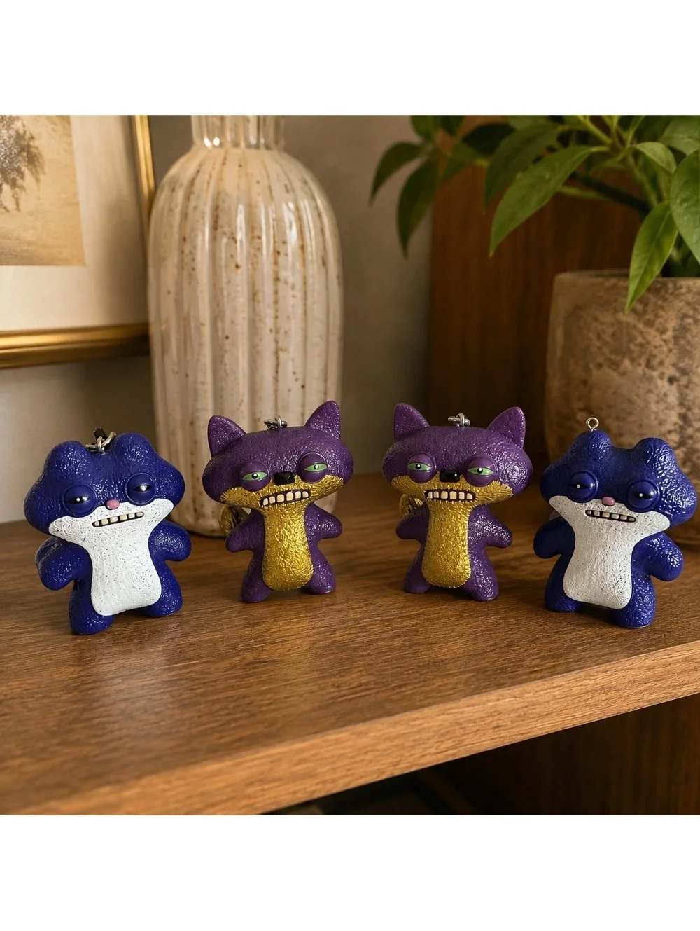 Fuggler Purple Fox & Blue Monster Keychain Lot of 4 Collectible Figures